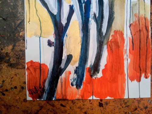 Bild "Blumen" Papier 70 x 50cm, Acryl, goldene Tempera,Original Bild von Aljona. - Bild 2 von 8
