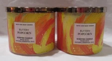 Bath & Body Works 3-wick Scented Candle Lot Set of 2 BUTTERY POPCORN