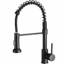 OWOFAN Modern Single Handle Spring Kitchen Faucet with Pull Down Spray, Matte Bl