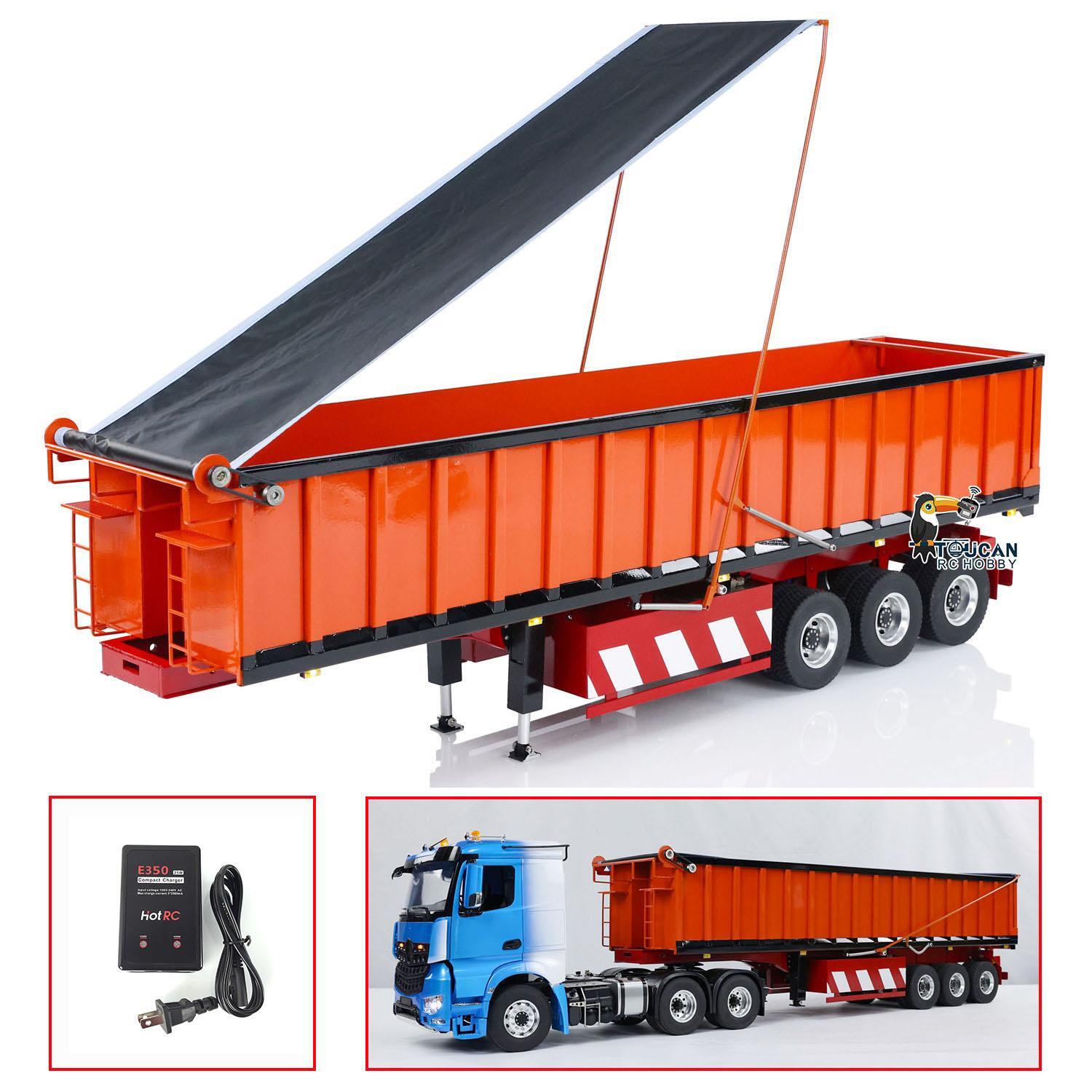 Metal 3 Axles 1:14 RC Hydraulic Dump Trailer W/Electric Awning for Tractor Truck