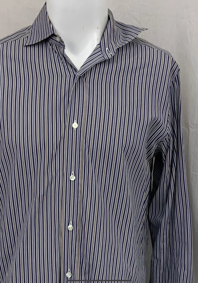 Massimo Dutti Dress Shirt Medium Mens Blue Stripe Cotton YGI N2-604 - Image 3 of 4