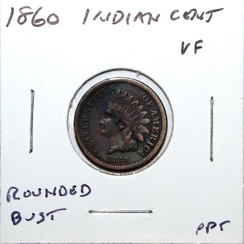 1860 US Indian Head Cent Rounded Bust VF Very Fine Details Full "Liberty"  (PPT)