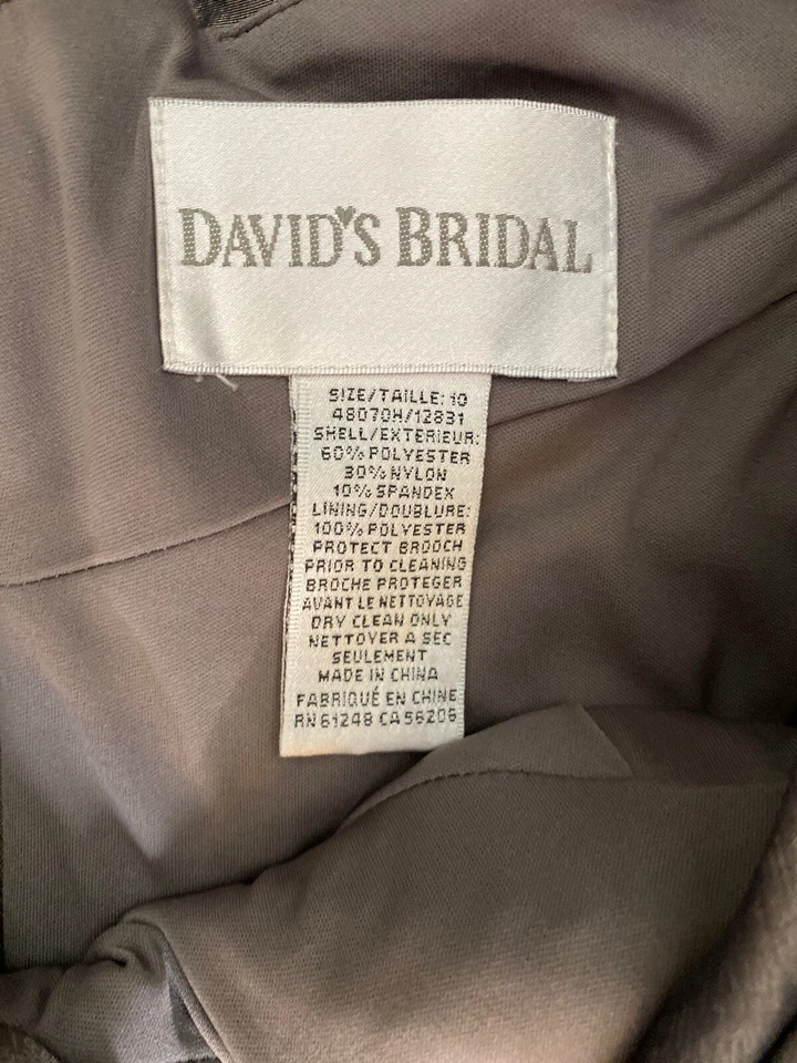 David’s Bridal Dress Satin Cachet Dress Formal Wedding Cocktail 10 W/ Brooch - Image 3 of 4
