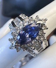 Lovely Blue Purple Lab Created Marquise Cut Sapphire 925 Silver Ring Sz 6