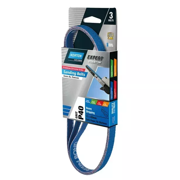NORTON 13 X 455MM 40 GRIT ZIRCONIA POWERFILE BELT 3 PIECE U K