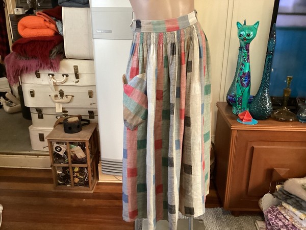 Divine peasant prairie style skirt multi colour checks Made in Austria wool 
