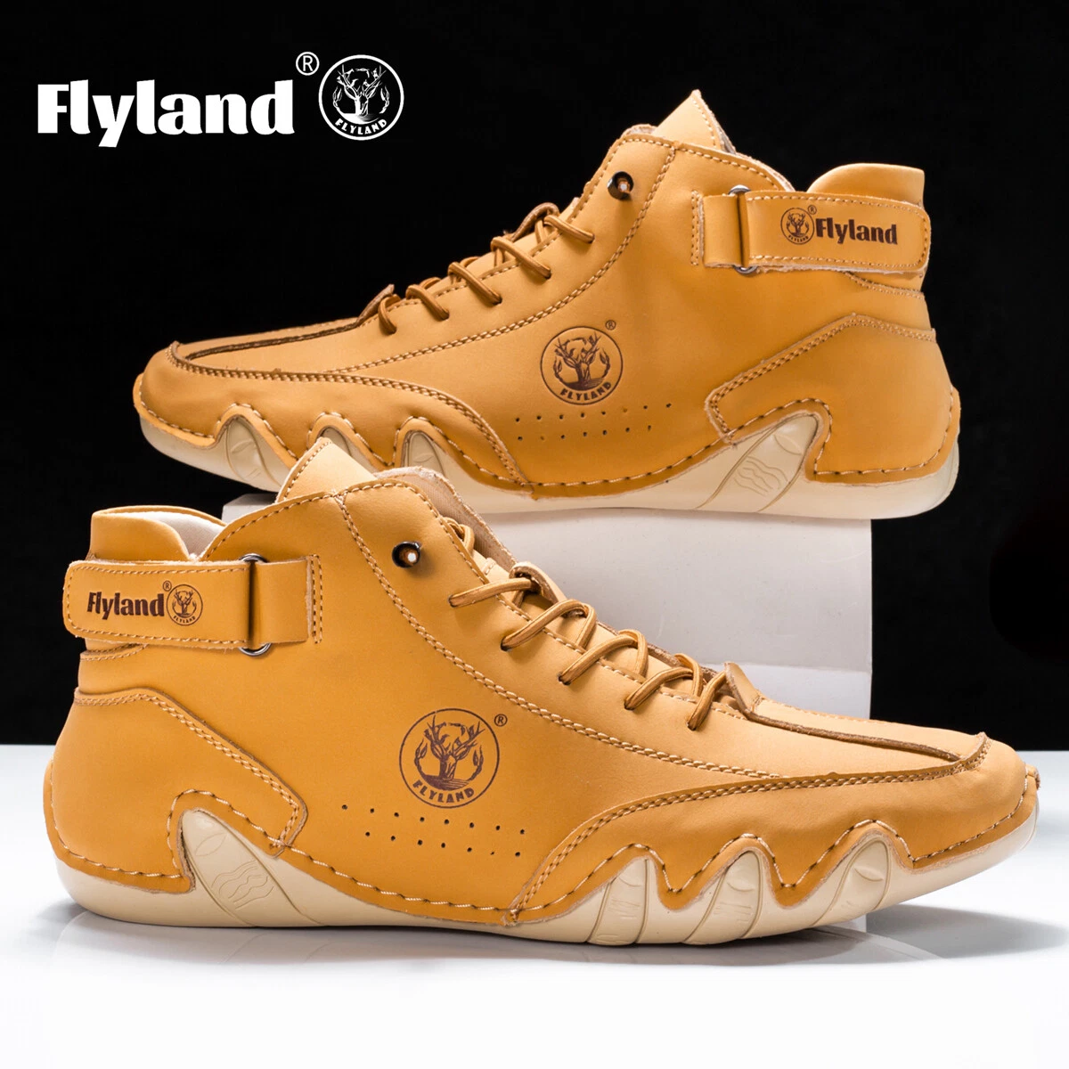 FLYLAND Men's Classical Vintage Genuine Leather Chukka Boots Handmade Shoes