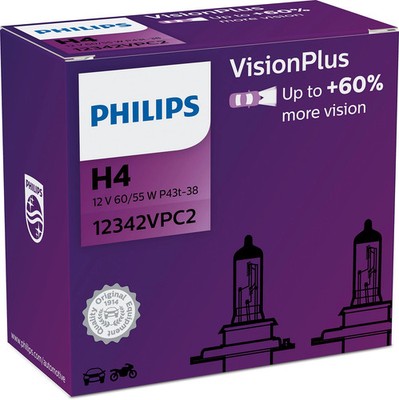 2x PHILIPS VisionPlus +60% H4 12V 60/55W für NISSAN NV200/Kombi NV300