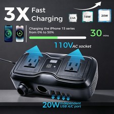 200W Power Inverter 12V to 110V Fast Charging Car Inverter 4 USB 2 AC Outlets