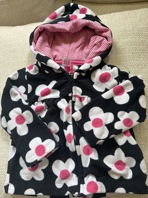Carter's Toddler Girls Black/Pink Flower Fleece Hooded Fall Jacket S 12 M