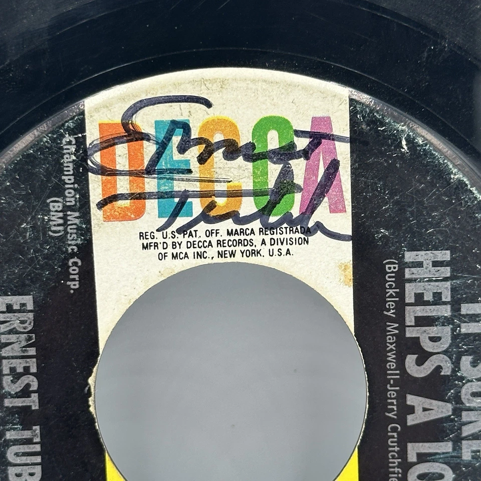 *SIGNED* ERNEST TUBB It Sure Helps A Lot; Just Pack Up And Go 45 RPM VTG COUNTRY - Image 4 of 4