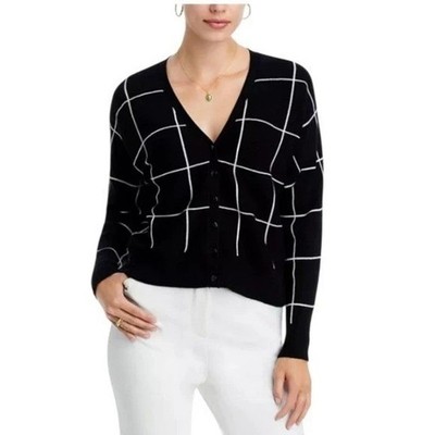    Extrem weiche Strickjacke Tahari schwarz V-Ausschnitt Karo UK XL 16/18/20
