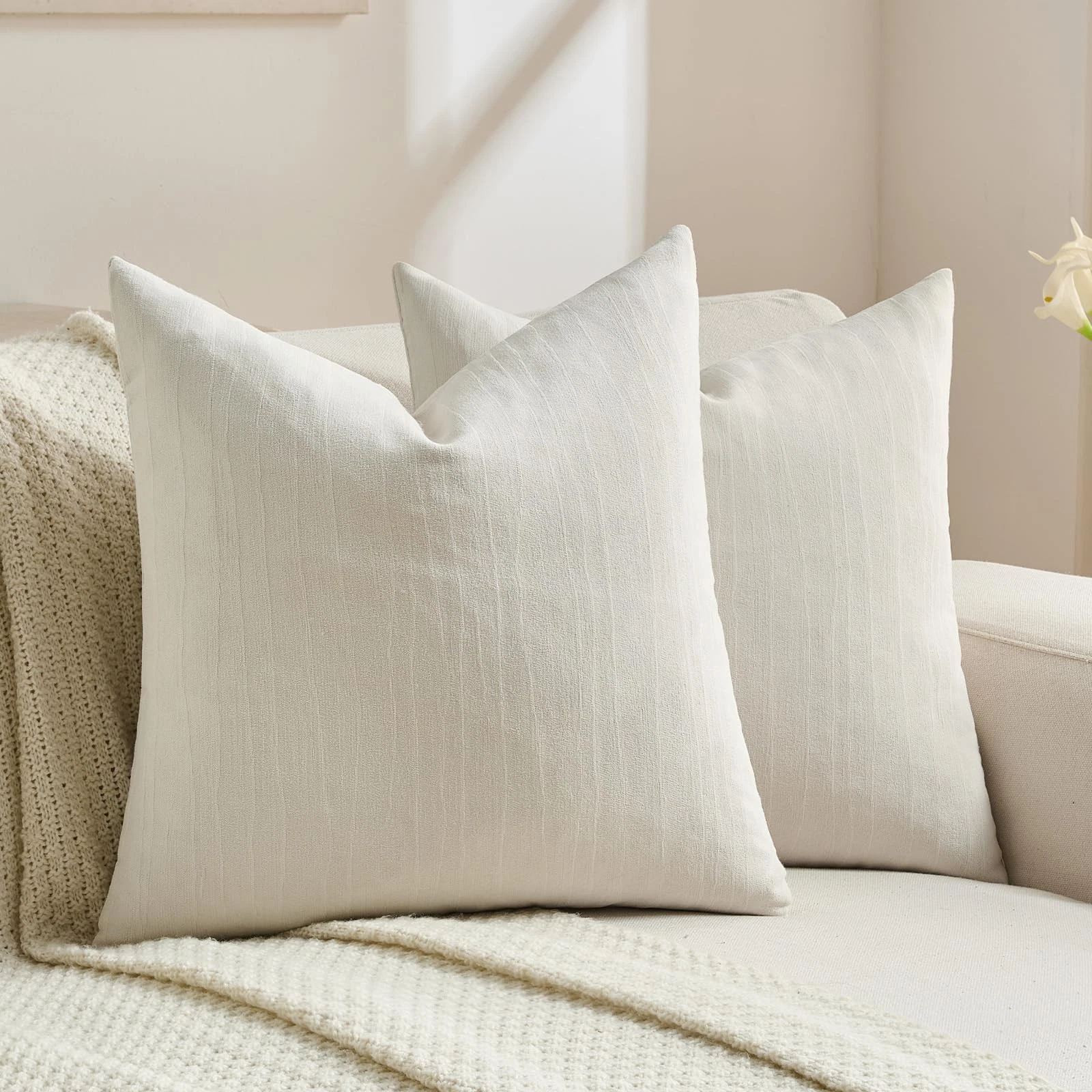 Pack of 2 Chenille Decorative Throw Pillow Covers 22x22 Inch,Soft Crushed Str...