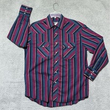 Vintage Wrangler Mens Striped 2XL Pearl Snap Western Shirt Cowboy Rodeo