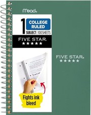 Five Star Personal Spiral Notebook 1 Subject College Ruled 100 Sheets Green