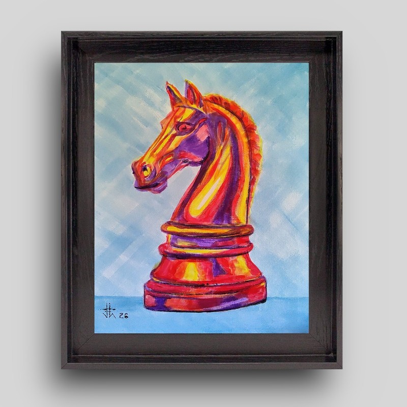 JOHN ART STUDIO Winning Knight 14x11 Original Expressionism Art Collectable 0008