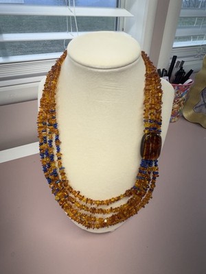 Jay King Mine Finds DTR Baltic Chip Amber & Blue Lapis 4 Strand Beaded Necklace