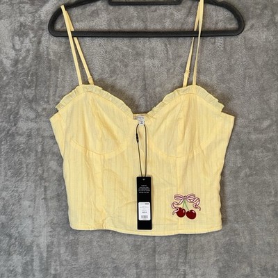 Fashion Nova Cherry Embroidered Bustier Cami Top Size Med Pin Up Coquette