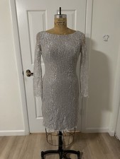 Lauren Ralph Lauren Grey Lace Dress Long Sleeve Silver Size 8 Occasion