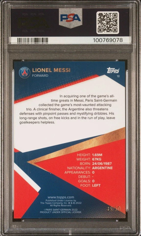 Lionel Messi PSA 9 Topps Paris 2021 Team Set POP 1 Saint Germain Yelow Foil /50  - Image 2 of 2