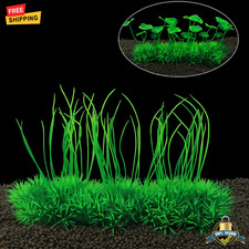 1 pc Plastic Aquarium Plant Green Artificial Fish Tank Decor with Ceramic Base