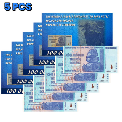 5 PCS Zimbabwe 100 Trillion Dollar Banknote UNC Collectible with Envelope Cover