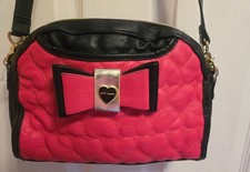 Betsey Johnson Pink Bow Purse w/Black Trim Adjust. Strap NEW W/O TAGS