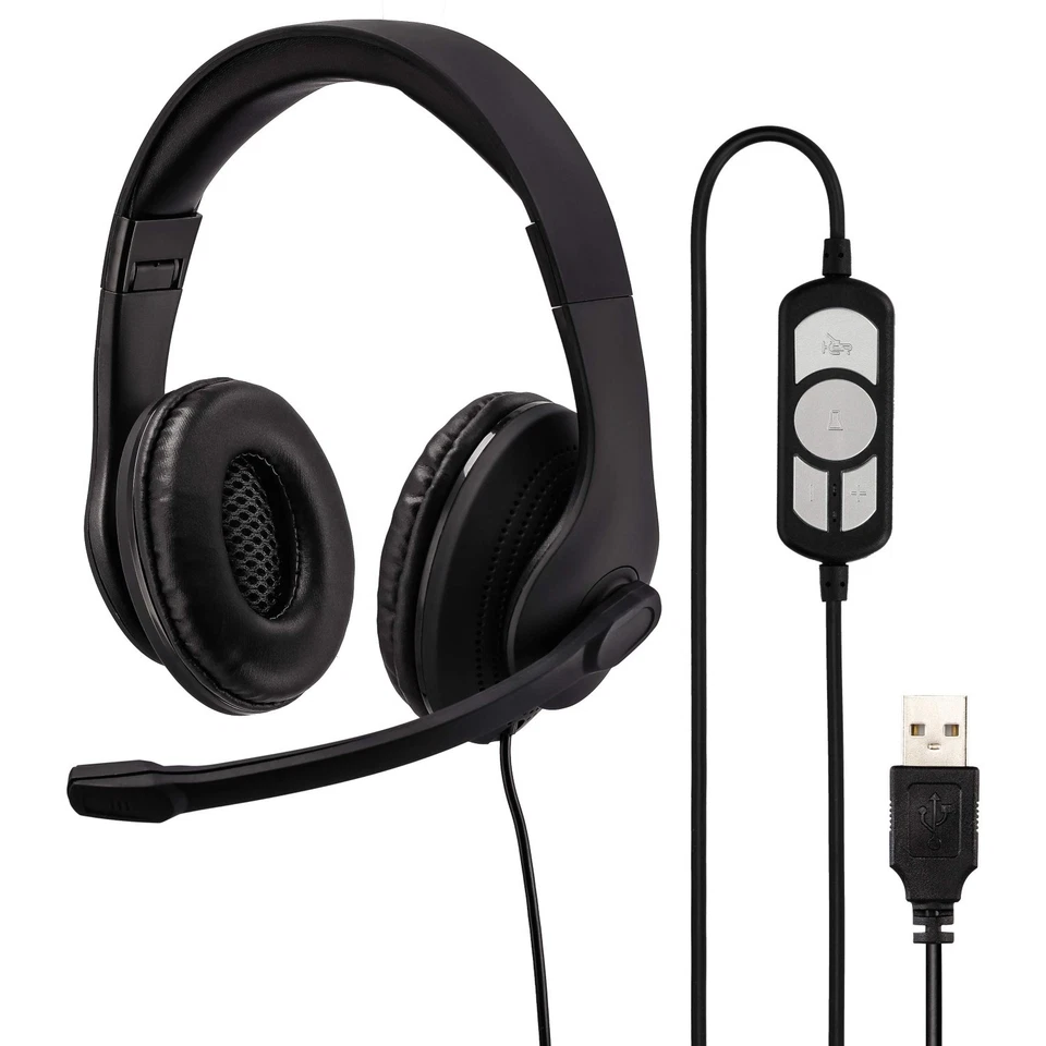 Hama PC Office USB Headset Stereo Kophörer mit Boom Mikrofon Mikro Büro 