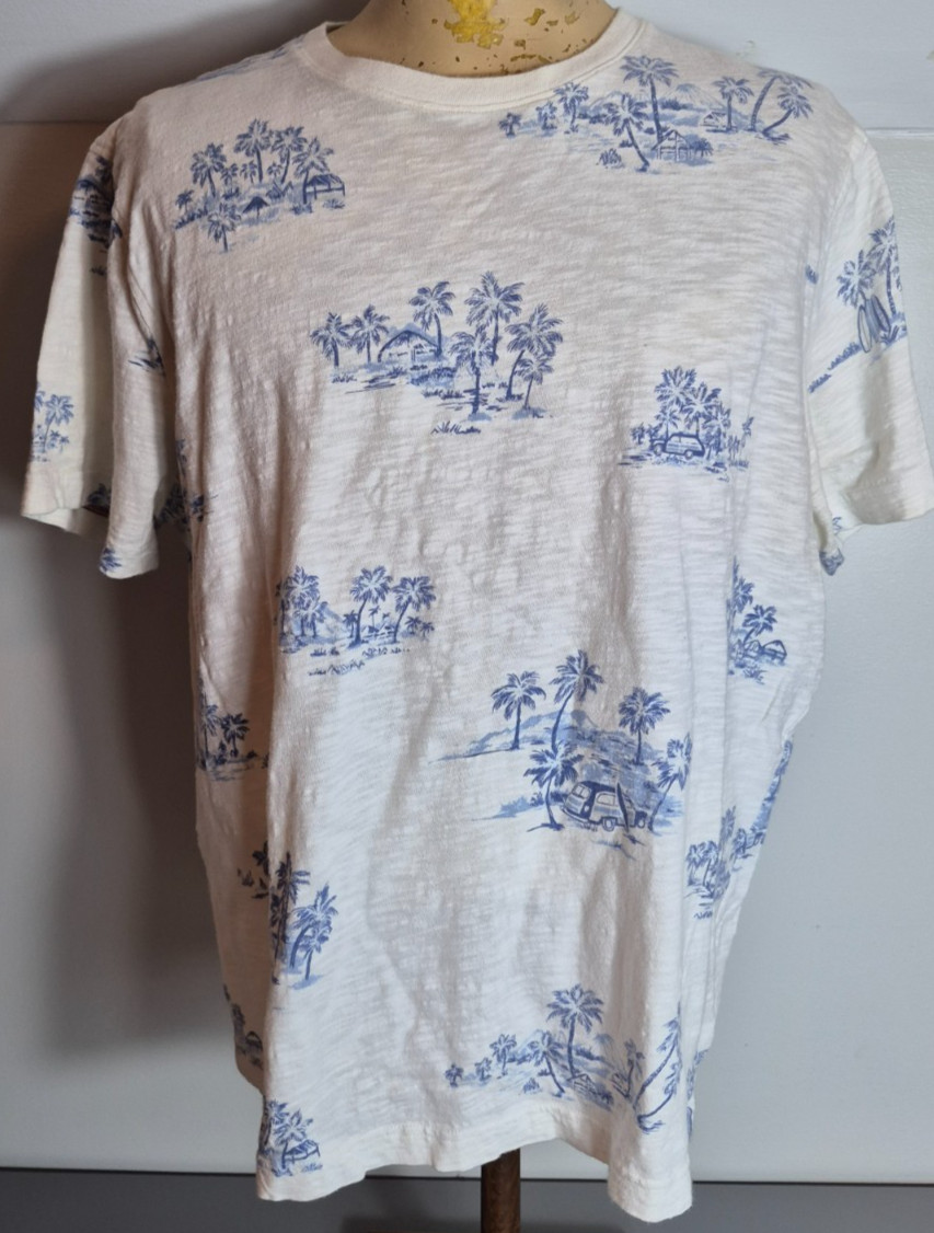 Brooks Brothers Red Fleece Womens T-Shirt XL White Blue Beach Palm Trees