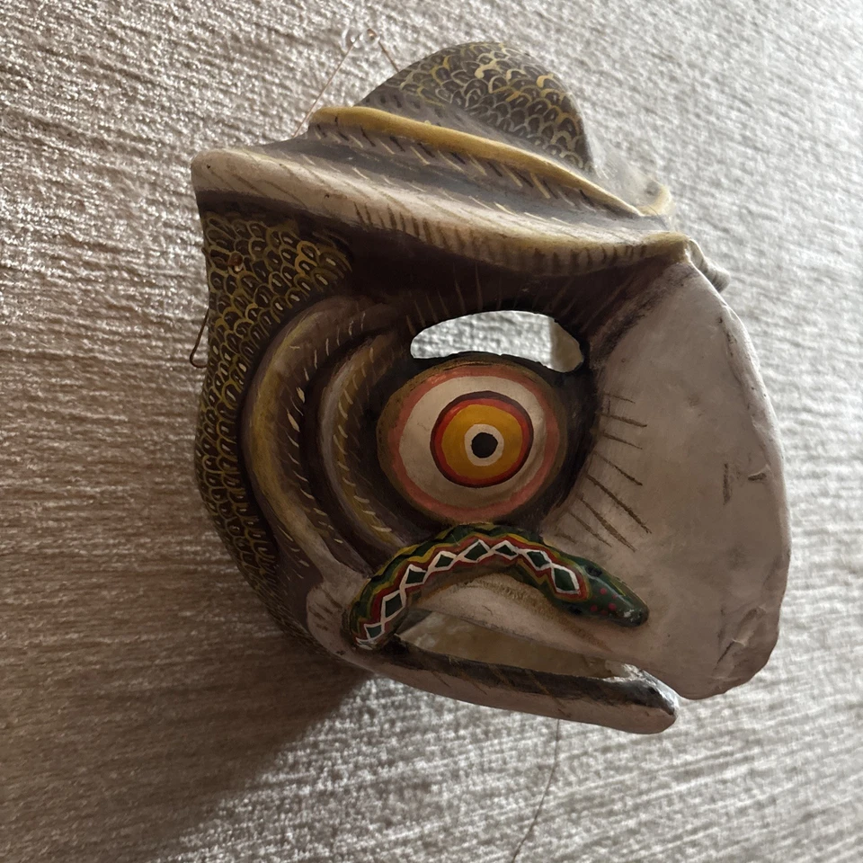 Mexico Eagle Bird Face w/ Snake In Mouth Paper Mache Masks Wall Decor RARE EUC - Image 2 of 4