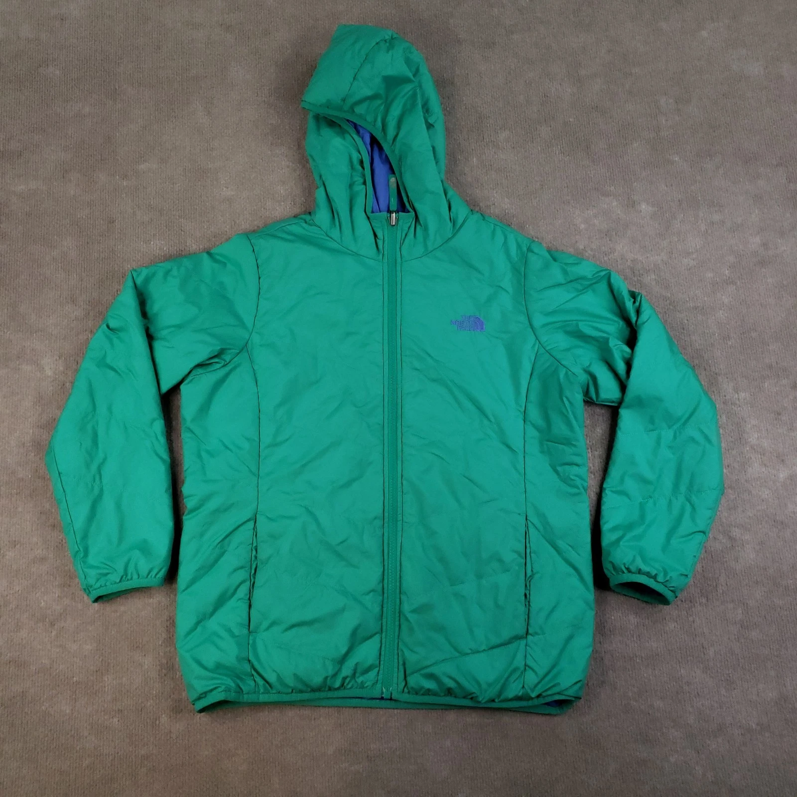 North Face Jacket Girls XL (18) Green Reversible Hooded Winter Coat Puffer ZZ