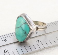 Sz7.25 Vintage 925 Sterling Silver Turquoise Gemstone Ring Mexico Navajo 7 Grams