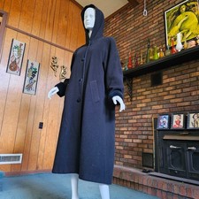 Vtg 80s Little Gothic Riding Hood Black Wool Velvet Full Length Cloak Coat L/XL
