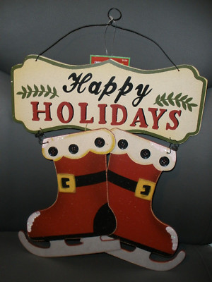 NEW Rite Aid Christmas Wall Hanging Happy Holidays with Skates 12''x14''