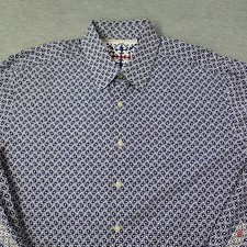 Robert Graham Shirt Mens XL Navy Geometric Embroidered Flip Cuff Button Up