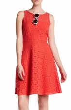 Nine West Fire Glow Orange Medallion Stretch Lace Fit & Flare Dress - $99