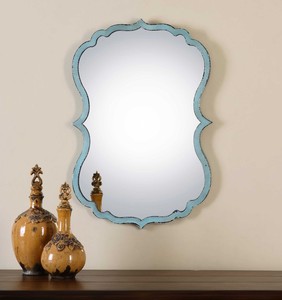 Curvy Antiqued Blue Bronze Metal Nicola Small Boho Vanity Wall Mirror 18 X27 Ebay