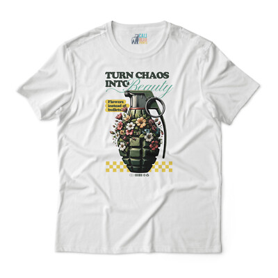 Graphic Art Floral Grenade T-Shirt -  Turn Chaos into Beauty  Motif, Unisex