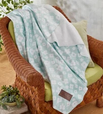 Harry & David Aqua Floral Fleece and Sherpa Throw Blanket MSRP 49.99 NEW