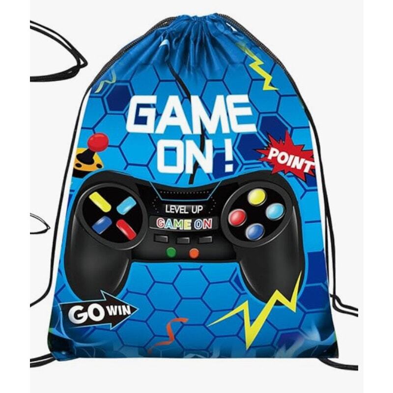 Game On Blue Video Game Party Drawstring Gift Bag Goodie Bag 12”x 10”-image