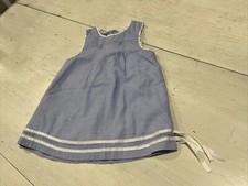 Vintage Baby Dress 3 Months Blue With White Trim Sleeveless Front Pleats  