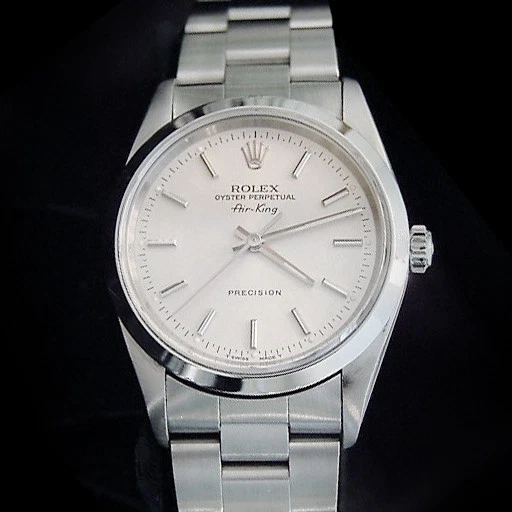 Rolex Air King para hombre reloj de acero inoxidable cristal de zafiro esfera plateada 14000