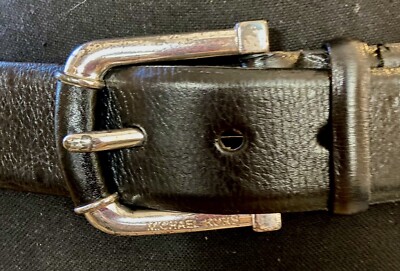 MICHAEL BY MICHAEL KORS DESIGNER BLACK LEATHER BELT, SILVER  display picture 2