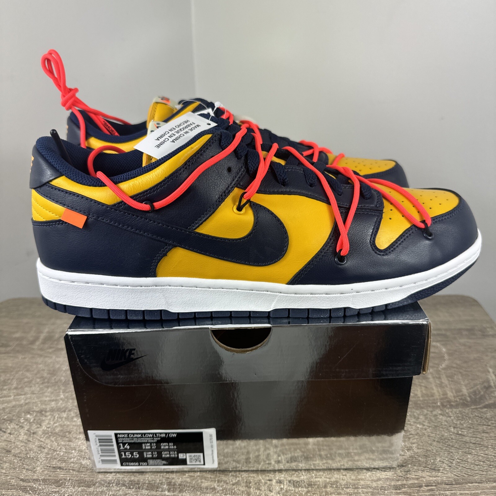 OFF WHITE X NIKE Nike Dunk Low x OFF WHITE University G taglia 14 Michigan giallo navy