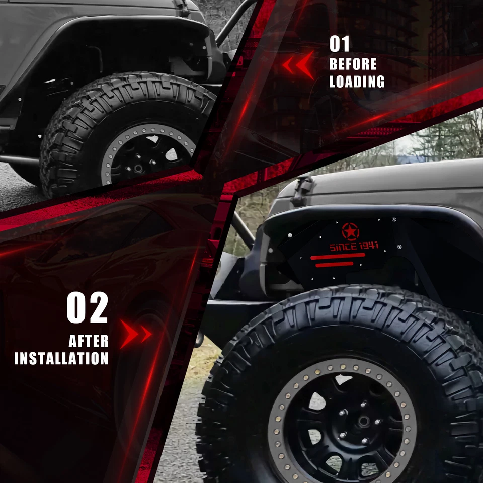 Front & Rear Inner Fender Liners for 2007-2018 Jeep Wrangler JK & JKU Unlimited - Image 4 of 4