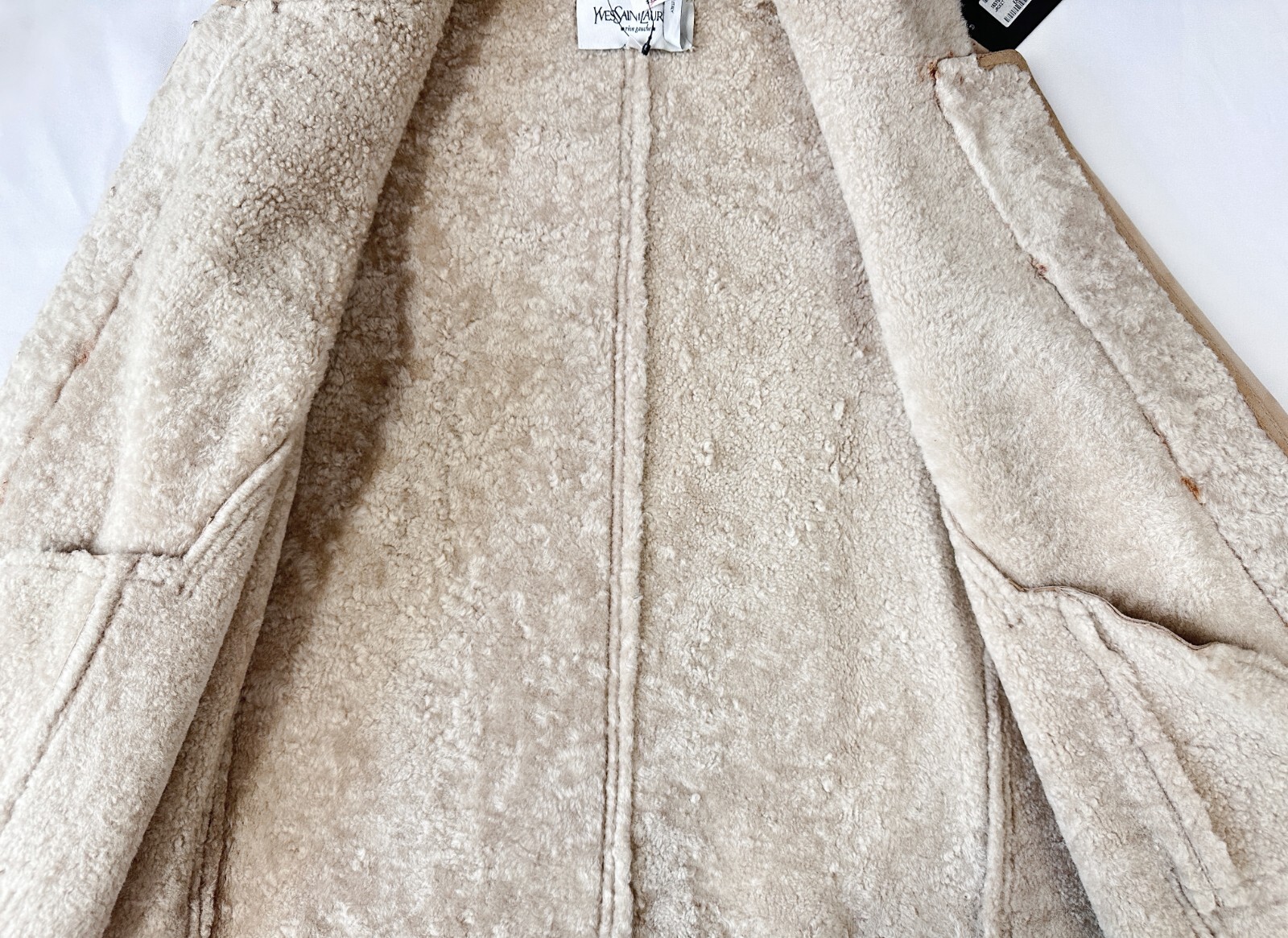 Giacca in pelle scamosciata YSL YVES SAINT LAURENT nuova con etichette 38 6 beige rosso bianco dipinto a righe