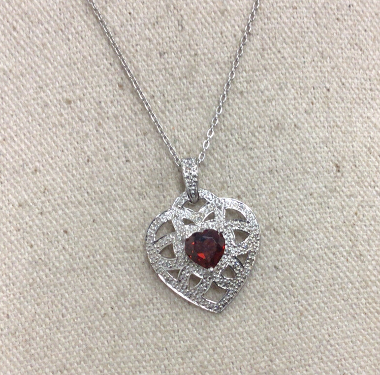 Sterling Silver 925 Red Ruby Heart Stone Heart Ne… - image 2