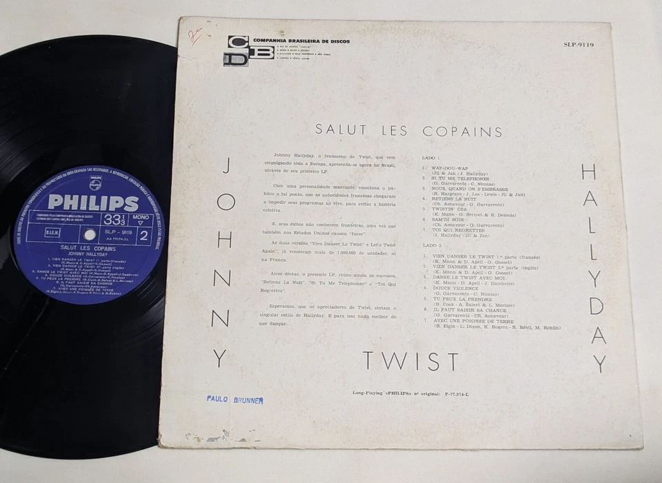 Johnny Hallyday – Salut Les Copains! BRAZIL 1ST PRESS 1962 MONO Philips - Image 2 of 2