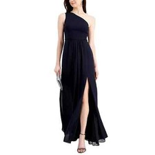 ADRIANNA PAPELL One-Shoulder Chiffon Gown  MIDNIGHT  10