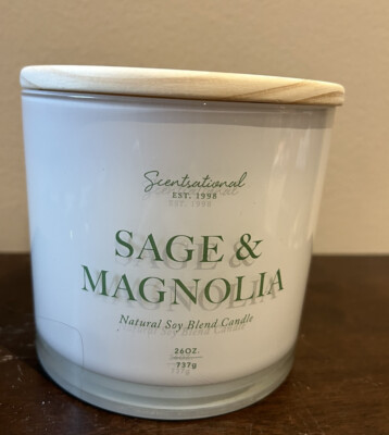 Scentsational Sage Magnolia Candle Large Glass Jar 26oz Soy